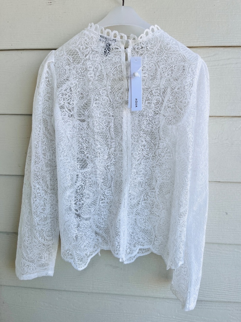 Aqua Women's White Fully Lace Long Sleeve Cotton Blend Size M - Picture 10 of 14